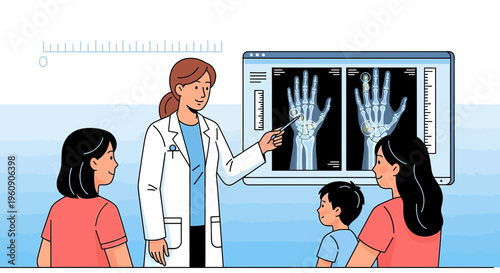 Doctor Explains Hand X-ray to Family: Medical Consultation and Diagnosis