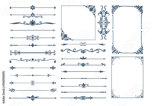 Set of Vintage Decorative Divider Border Line with Elegant Ornament Vector