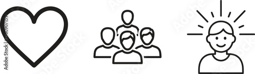 Line icons, people, heart, community, friendship, love, symbol, set, 3 icons