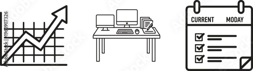 Business icons, office symbols, work vector graphics, productivity signs