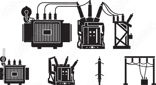 Industrial Electrical Substation Grid Silhouettes