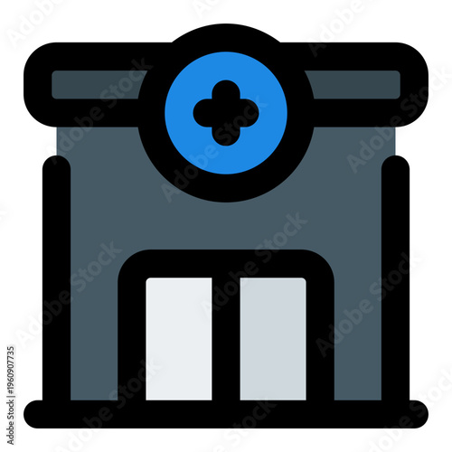Health Clinic Filled Line Icon Vector, Bold Outline Building and Architecture Symbol for City, Real Estate and Construction Concept