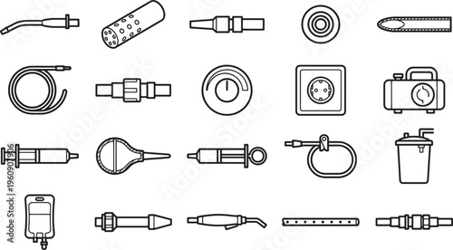 A collection of medical instruments illustrated with a focus on details and their function, useful for healthcare and medical application.
