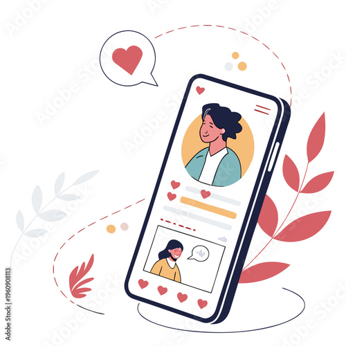 A cartoon phone with a woman's profile on the screen