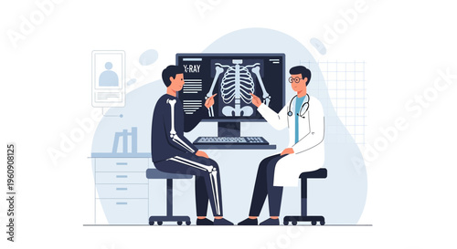 Doctor Explains X-Ray Results to Patient in Medical Office
