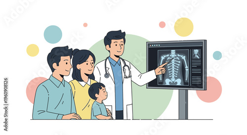 Doctor Explains X-ray Results to Family, Medical Consultation, Healthcare Concept