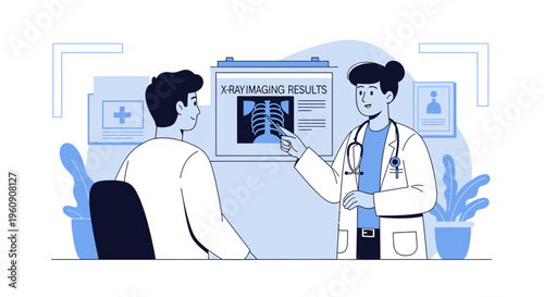 Doctor Explains X-Ray Results to Patient in Modern Clinic