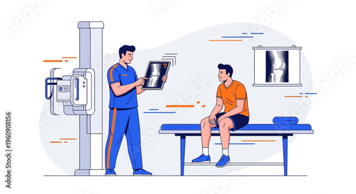 Doctor Explains X-ray Results to Patient in Modern Medical Clinic