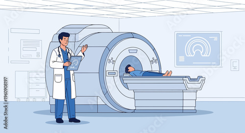 Doctor Explains MRI Scan to Patient in Modern Radiology Room