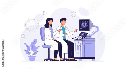 Doctor Explains Ultrasound Scan Results to Patient in Medical Office