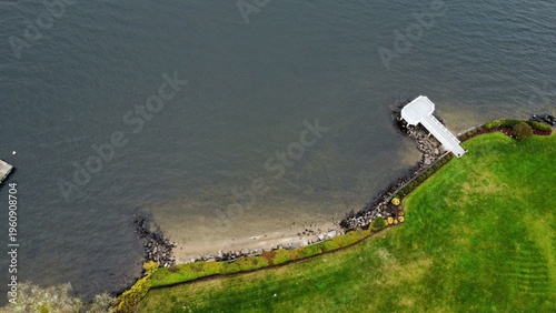Aerial view of a scenic lakefront in Brookfield, Connecticut