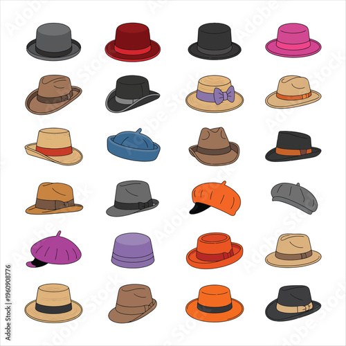 Collection of Various Hats in a Grid Layout headwear