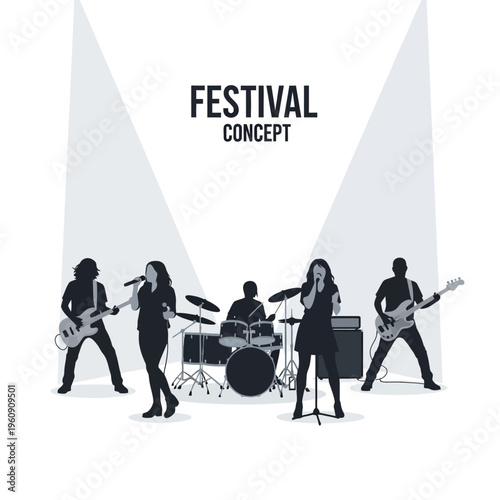 Band Performing Live on Stage Together.