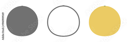文旦のアイコンセット 白黒・線画・カラーの3種類の柑橘フルーツ素材