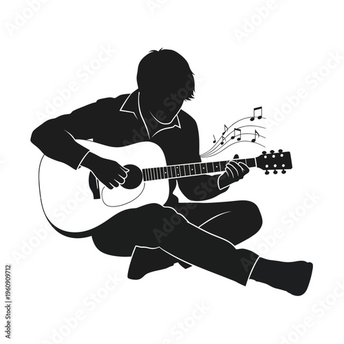 Man Playing Acoustic Guitar Sitting Down.