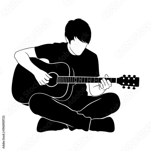 Man Playing Acoustic Guitar Sitting Down.