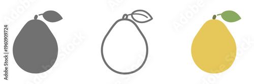 花梨のアイコンセット 白黒・線画・カラーの3種類の秋の果物ベクター素材