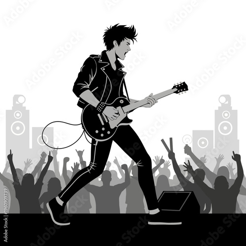 Man Playing Electric Guitar On Stage.