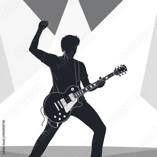 Man Playing Electric Guitar Silhouette Rock.