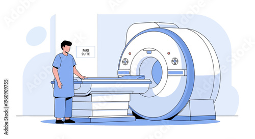 Doctor in MRI Suite with Advanced Medical Imaging Machine