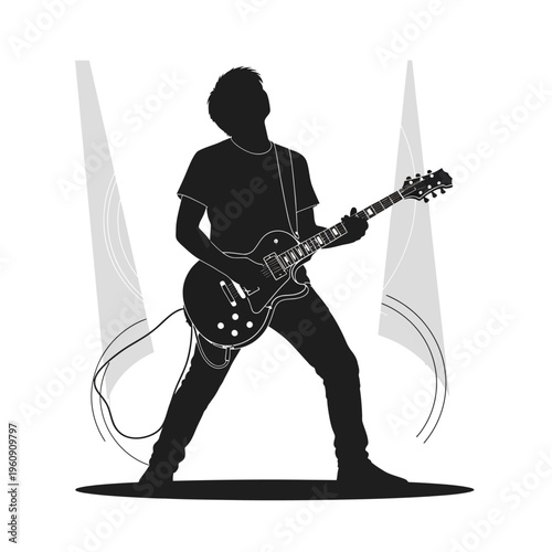 Man Playing Electric Guitar Silhouette Music.