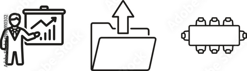 Business icons, office symbols, workflow graphics, management illustrations