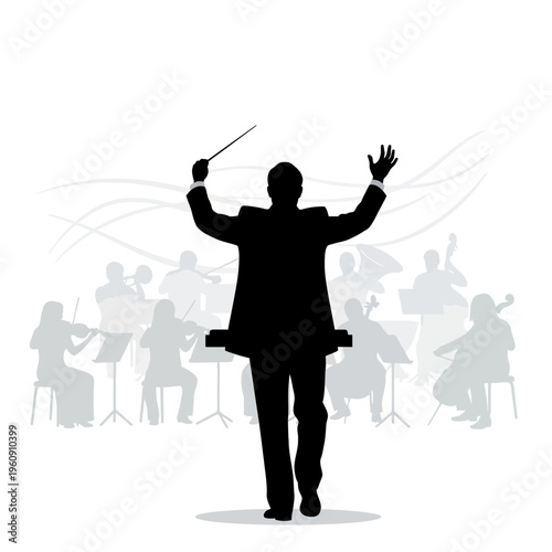 Silhouette of a music conductor leading.