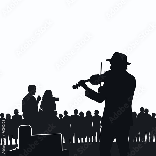 Silhouette of man playing violin outdoors.