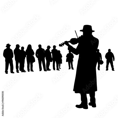 Silhouette of man playing violin outdoors.