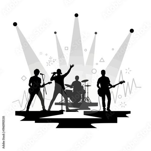 Silhouette of musicians on stage performing.