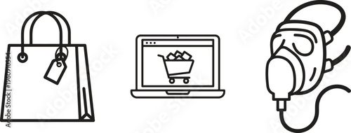 E-commerce icons, shopping symbols, online store graphics, retail illustrations