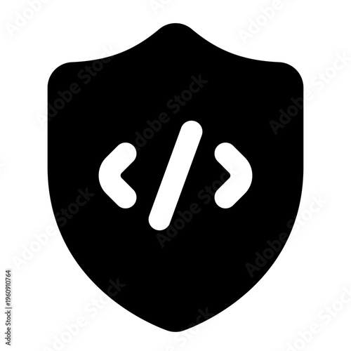 Shield Glyph Icon Vector, Solid Coding and Programming Symbol for Developer and Web Design Concept