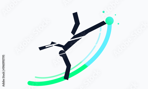 A stylized minimalist graphic illustration of a person performing a dynamic high kick in motion