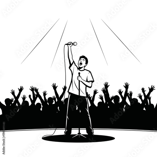 Singer Performing on Stage with Microphone.