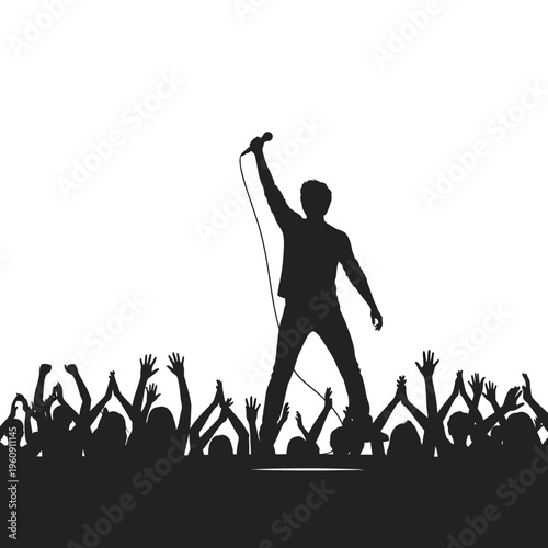 Singer Performing on Stage with Microphone.