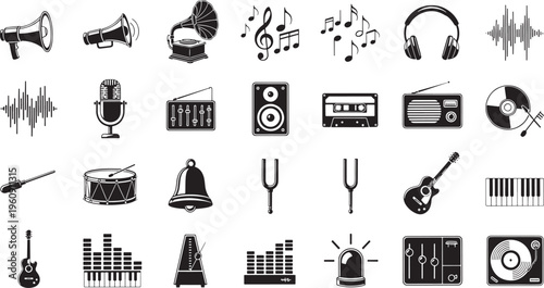 Collection of black and white music and sound related audio