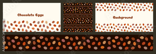 Chocolate eggs vector banner, border and seamless pattern set for Easter graphic designs