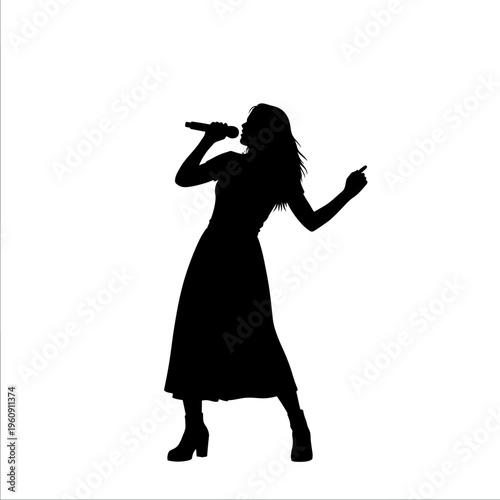 Woman Singing with Microphone Silhouette Profile.