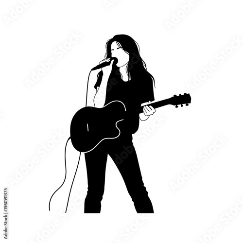 Woman singing with acoustic guitar.