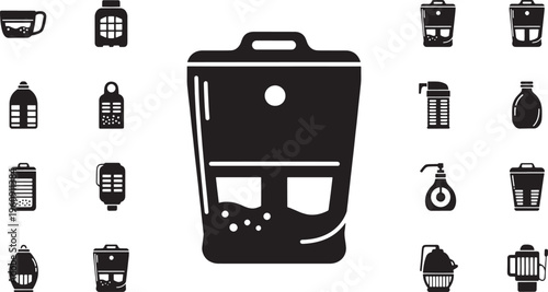 Collection of black and white of various containers and dispensers bottle