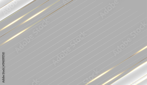 高級感あるシルバーグラデーションにゴールドの光沢ラインが流れるスタイリッシュな未来感抽象ビジネス背景素材