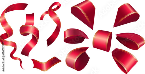 光沢のある赤いリボンの多彩な形状セット装飾用に使える高級感あるラッピング素材集