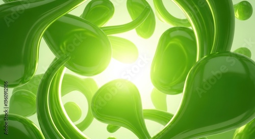 Abstract green shapes with a bright light source background design