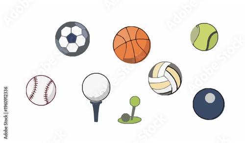 Ball Icons Collection in Dynamic Layout with Sports Balls Simple Outline Vector Illustration