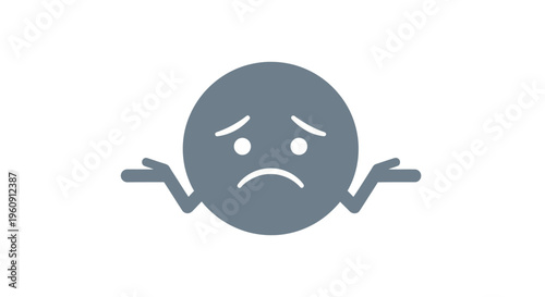 A gray emoticon with a frowning face and shrugging arms.