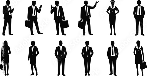 Business people silhouettes set, professional corporate workers collection standing poses illustration design