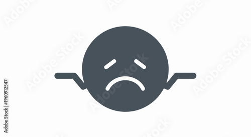 A simple icon of a frowning face shrugging.