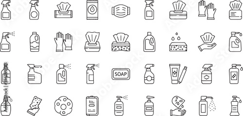 Collection of line for cleaning and hygiene products sanitation disinfection spray bottle