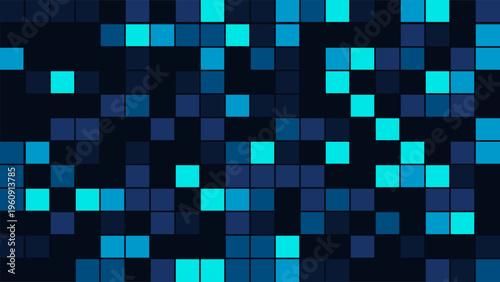 Abstract neon blue geometric glowing square grid vector illustration on dark background
