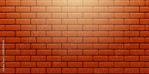 Red brick wall texture background with top spotlight. Masonry background with realistic grain and subtle lighting. Modern architectural backdrop for design and text. Vector illustration